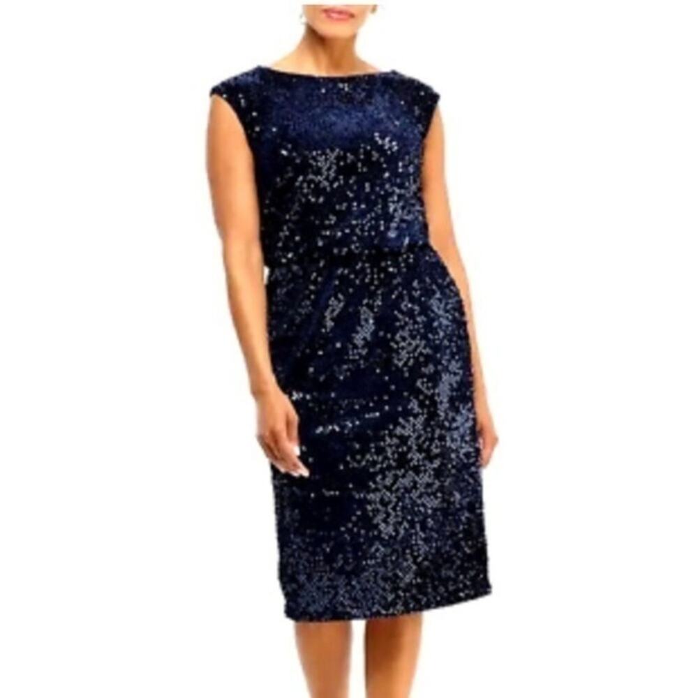NWT Maggy London Sequined Blouson Navy Blue Dress - Picture 12 of 15